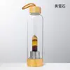 Columna de Cristal Donghai Columna de Energía Taza Prisma Hexagonal de Cristal Tapa de Bambú Taza de Té de Vidrio Taza de Agua Deportiva con Correa Botella de Agua
