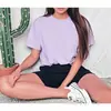 2025 Camiseta Casual de Color Sólido Talla Europea Manga Corta para Mujer Versión Lisa Top Regular Camiseta de Color Sólido Algodón Exportación