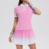[Traje Deportivo de Tenis] Elegante Cuello Polo Manga Corta Falda Plisada Degradada Verano Adelgazante Casual Conjunto de Dos Piezas