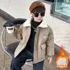 Jaqueta de Algodão com Gola de Pelo Infantil Roupas de Inverno Meninos Jaqueta Acolchoada de Couro e Algodão 2026 Roupas de Inverno Parka de Bebê Jaqueta Tendência