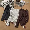 Camiseta Listrada Relaxada para Mulheres, Gola V Botão Cashmere Mousse Slim Fit Manga Longa Camisa Base, Top Interno Emagrecedor para Mulheres