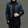 Trench Coat Masculino de Comprimento Médio com Forro de Lã, Moda Outono e Inverno para Meia-Idade, Jaqueta Business Tendência com Gola de Terno, Roupa Masculina