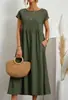 Amazon Aliexpress 2024 Ebay Europeo y Americano Color Sólido Sin Mangas Holgado Algodón y Lino Bolsillo con Solapa Vestido Pantalón en Stock