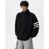 Novo suéter de malha com três listras para outono e inverno, para homens e casais, gola alta, zíper parcial, corte solto, atacado de fábrica transfronteiriço
