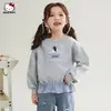 Sudadera de primavera para niña 2026 nuevo estilo patchwork a cuadros con cintura de encaje, sudadera casual de dibujos animados de moda