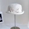 Chapéu Irregular de Aba Enrolada e Topo Plano Estilo Francês para Mulheres, Chapéu de Feltro de Lã Australiana para Outono e Inverno, Fedora com Rede e Laço, Chapéu Bucket Tendência