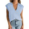 Ropa de Mujer Europea y Americana Transfronteriza Amazon 2025 Verano Nuevo Top de Punto con Cuello en V Suéter Casual a Rayas con Cuello Lel