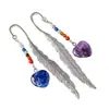Árbol de la Vida de Grava de Cristal Natural Marcapáginas Corazón de Cristal Aleación Pluma Estilo Europeo y Americano Retro Marcapáginas Joyería al por Mayor