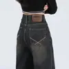 Jeans de Pierna Ancha de Cintura Alta Retro para Primavera y Otoño Diseño Femenino Estilo Americano High Street Estilo de Hong Kong Vintage Pantalones Rectos Versátiles