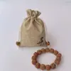 Bolsa de Lino con Cuentas de Loto Inspirada en Zen Pulsera de Templo Bolsita de Almacenamiento Creativa Cultural Bolsa a Prueba de Polvo Bolsa para Sachet de Aromaterapia con Polvos Herbales