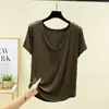 Camiseta sencilla y versátil de cuello en U y manga corta estilo coreano para mujer, camiseta básica de modal de talla grande para verano, top holgado