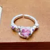 Anel Aberto Rosa Doce Feminino Coração Zircônia Exquisita Borboleta Super Fada Versátil Empilhável Nicho Anel de Luxo
