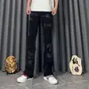 Estilo Nuevo Moda de Comercio Exterior Tendencia Jeans Acampanados para Hombre Ajustados Slim Fit Bordados Negros Elásticos de Cintura Media Marca de Tendencia Algodón