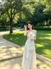 Vestido largo strapless floral con pedrería pesada estilo francés para mujer, vestido largo de verano con cintura ceñida, elegante para banquetes y vacaciones