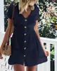 Vestido Feminino Cor Sólida Gola V Slim Fit Botão Único Cintura Alta Novo Primavera Verão 2020 Feminino Ponto 20 Algodão