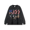 Americano hiphop rapper de rua retrato impressão lavagem pequeno decote manga comprida camiseta homens e mulheres angustiado base t