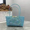 Estilo Ins Coreano Cesta de Vegetais Trançada Vazada Bolsa de Praia Casual de Férias Cor Doce Bolsa a Tiracolo de Ombro Bolsa de Rattan