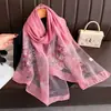 Novo Lenço Bordado Elegante e Versátil de Seda Imitação para Primavera e Outono, Lenço Longo Bordado de Alta Qualidade para Mulheres, Xale Protetor Solar