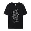 Camiseta de algodão puro tamanho europeu Amazon flor silvestre planta flor borboleta comércio exterior feminino manga curta gola redonda top
