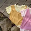 Camiseta de manga corta para niña de verano, elegante top de algodón puro estilo dos piezas para niñas pequeñas, camiseta fina para bebés