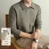 Suéter de Tricô Masculino 2026 Outono/Inverno Gola Seagull Camisa Polo de Tricô Estilo Old Money Cor Sólida Casual de Negócios Suéter Quente