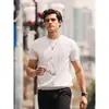 Camiseta de Tricô de Manga Curta para Homem, Listrada Slim Fit, Estilo Old Money, Camada Interna para Terno, Seda de Gelo, Verão, Fábrica Transfronteiriça Atacado