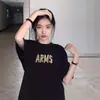 Camiseta de Manga Corta para Mujer Estilo Americano, Nuevo Modelo de Verano, Atuendo para Pareja, Estampado de Trébol, Top Negro de Talla Grande de Moda, Transfronterizo