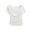 Atacado de Roupas Femininas Transfronteiriço: T-shirt Sexy Decote Ombro a Ombro Manga Curta com Barra Irregular, Modelagem Justa, Top Hot Girl que Marca a Cintura
