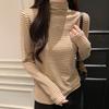 Camiseta de manga larga con cuello medio alto y rayas de polar para mujer, cálida, interior, para otoño e invierno, 2024
