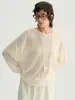 [Inicial] Cárdigan de Punto con Volantes de Acetato Triple para Mujer, Camiseta de Manga Larga Holgada con Hombros Caídos y Cuello Redondo, Sentido de Alta Inteligencia, Para Viajar al Trabajo