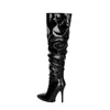 35-41 Outono/Inverno Botas de Couro de Cano Alto Femininas Bico Fino Salto Agulha Transfronteiriça Tamanho Grande Zíper Lateral Botas Femininas Leves Botas Martin