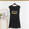 Nuevo Vestido de Algodón de Xinjiang para Mujer con Cinturón, Almohadilla de Pecho, Manga, Falda, Copa Estampada, Una Pieza, Casual, Combinable con Todo, Cuello Redondo