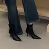 Botas de tornozelo Chuyuji de salto alto com bico fino estilo francês, emagrecedoras, com zíper traseiro, salto fino stiletto retrô elegante, botas de tornozelo femininas de corte justo