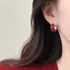 Aretes Ankora Aceite Rojo Gotas Redondas Hebilla Francesa para Oreja Temperamento Simple Nicho Sentido del Diseño Moda Elegantes Aretes Aretes
