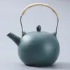 Tetera Artesanal Original de Esmalte Mineral Verde Ciruela con Asa, Olla para Preparar Té Doméstica de Gran Capacidad con Filtro, Juego de Té Estilo Retro Japonés