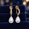 Pendientes Creativos de Clip para Mosquiteros con Perlas en Forma de Gota de Agua para Mujer, Exquisitos Zircones Microincrustados, Modernos y Versátiles, Pendientes Indoloros, Regalo