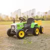 Um trator elétrico de brinquedo para crianças com reboque, um veículo de 6 rodas movido por baterias infantis, que pode ser controlado remotamente e dirigido pela própria criança. É equipado com assentos espaçosos e vem com música de educação infantil, adequado para crianças de 3 a 6 anos dirigirem. As calotas das rodas e as cores da cerca são enviadas aleatoriamente.