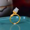 Anel Aberto Elegante Retro de Prata Esterlina S925 Ouro 18K Natural Hotan Orquídea Esmalte Dourado Fosco