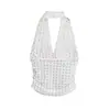 26074-26 Outono Estilo Coreano Slim Fit Decote V Profundo Malha Poá Gola Halter Costas Nuas Camisola
