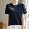 2026 Verão Fina Algodão Penteado Algodão Puro Gola Redonda Manga Curta Camiseta Feminina Básica Versátil Top com Ombro Direito Camiseta Base