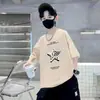 Camiseta de Manga Curta para Meninos Verão Roupas Infantis Novo Estilo Respirável Algodão Puro Meia-Manga Tops de Verão para Crianças Camiseta Infantil Tendência