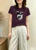 Fornecimento direto de camisetas de algodão canelado de 220g para mulheres da fábrica de origem, tops de manga curta slim fit para o verão, Treze Linhas de Guangzhou