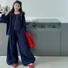 Conjunto Estilo Preguiçoso para Meninas Novidades de Primavera Crianças Maiores Roupa Estilo Coreano Menina Estilosa Primavera e Outono Calça de Pernas Largas Conjunto de Duas Peças