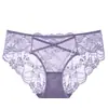 Panty de encaje morado tipo triángulo para mujer, de tiro bajo, sexy, calado, transpirable, estilo francés, puro deseo, fino, ropa interior de tiro medio