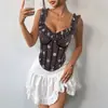 Nuevo top de tirantes cruzados de moda europea y americana para mujer, elegante top corto sexy de lunares con cuello en V