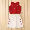 Moda Nueva de Verano Elegante Conjunto de Dos Piezas para Bebé con Chaleco de Fresa 3D y Pantalones Anchos de Sensación Fresca para Niñas Atuendo de Verano
