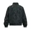 Chaqueta de cuero retro americana tie-dye desgastada con cuello alto para hombre, marca de moda punk, diseño deconstruido, chaqueta de cuero PU de cuello alto