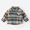 Camisa de Cuadros para Niños de Otoño Bordada Coreana Estándar Cálida Cuello Solapa Camisa Base de Algodón Transfronteriza de Manga Larga para Niños