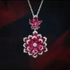TikTok Nuevo Collar de Set de Flores Eternas Colgante de Lujo Azul Real Aretes de Corindón Rojo Anillo Tesoro Color Esmeralda