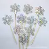 Decoração de Aniversário Toppers de Floco de Neve com Glitter Dourado Inserts para Bolo Bandeirinhas Flocos de Neve Decorações de Bolo Conjunto de 10 Peças